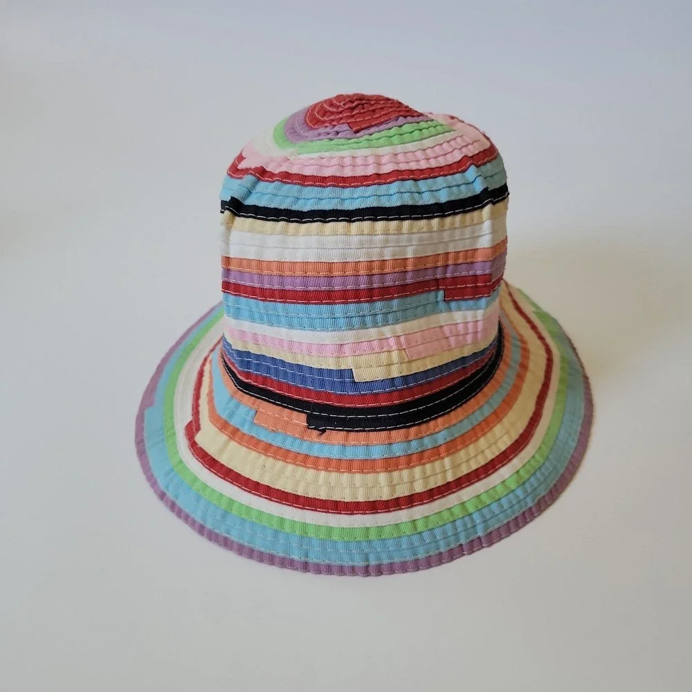 Filippo Catarzi Bucket Hat Multicolor Woven Stripe Ribbon Festival Vintage Y2K‎